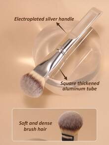 1pc Powder Puff Foundation Brush, Liquid Foundation Brush, Ultra Soft, Professional Makeup Tool, Suitable For Daily Facial Makeup, Can Be Used As Foundation Brush, Concealer Brush, Blush Brush, Contour Brush, Bronzer Brush, Powder Brush, Etc. - Silver - View 3