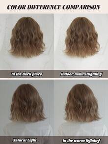 NAMM 14英寸女士短卷发假发 - 时尚简约波浪刘海假发，渐变金色，深色发根，柔软丝滑，耐热合成纤维材质，适合日常佩戴，完美适用于节日、音乐节、庆典、樱花节、派对、街头服饰及摄影等场合。 - 棕色 - 查看 8