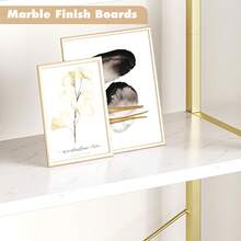 Librero de 5 Niveles con Arco, Estante de Exhibición Alto, Estructura Metálica Moderna, Repisa Grande de Madera para Recámara, Sala u Oficina, Blanco/Oro - Dorado - Ver 6