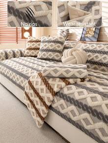 1 pieza Funda de cojín de sofá de felpa gruesa, Cojín de asiento de sofá moderno y simple antideslizante y cálido, Funda de sofá a prueba de polvo y lavable, Suave y resistente a la decoloración, Apta para mascotas, Se ajusta a sofás en forma de L y de 1/2/3/4 plazas, Adecuada para dormitorio, oficina, sala de estar