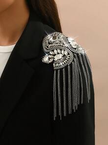 时尚闪亮水钻金/银流苏个性化金属肩章，复古朋克臂章配饰，男女通用