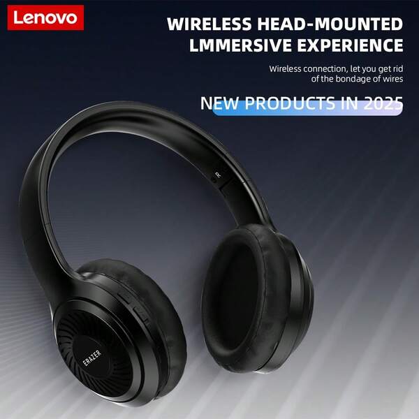 Lenovo Casque sans fil Lenovo ERAZER-QT01, casque stéréo, microphone antibruit, musique, sport, jeux, compatible avec plusieurs appareils, casque Bluetooth sans fil supra-auriculaire