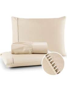 400 Thread Count Bedding Set With Elastic Hotel Standard Ponto Palito All Sizes Bedroom Soft Touch - 稻草 - 查看 1