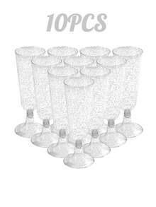 1/5/10pcs Reusable Champagne Flutes, Gold Glitter Plastic Champagne Glasses, Cocktail Cups, Wedding Toasting Flutes, Party Bar Cocktail Glasses, Bulk Gold Plastic Cups, Elegant Party Beverage Cups, For Party, Wedding And Large Events Back To School Season - Multicolor - View 23