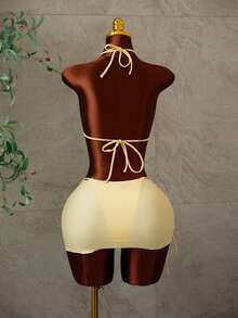 3件套 SS26 新款女士比基尼套装，优雅性感聚拢三角沙滩装，时尚复古风，浅黄色泳衣沙滩套装，女士夏季派对沙滩装 - 淡黃色 - 查看 7