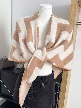 1pc Women's High-End Wavy Pattern Large Shawl, New Autumn/Winter Faux Cashmere Shawl, Warm And Versatile For Commuting