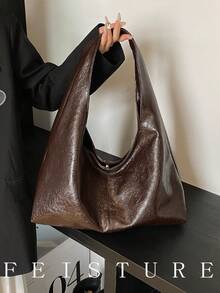1 件 FEISTURE 大容量手提包，PU 材质时尚单肩包，带磁扣，适合女孩、女士、大学生、年轻专业人士，非常适合工作、商务、通勤、学校 - 咖啡 - 查看 4
