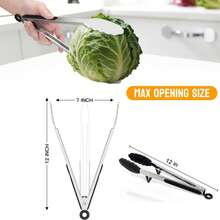 12 英寸 304 不锈钢和硅胶厨房烹饪钳，坚固的烧烤拉丝锁定食物钳，符合人体工程学的握把，黑色 - 黑色 - 查看 5