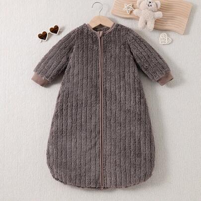 1 pieza Saco de dormir de peluche lindo para bebé, saco de dormir gris de doble cremallera oculta para recién nacidos e infantes, fácil cambio de pañal, adecuado para uso en exteriores e interiores, otoño/invierno