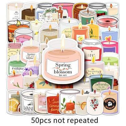 50pcs Scented Candle Stickers Cartoon Stickers Colored Stickers Graffiti Stickers Aesthetic Stickers Vinyl Waterproof Stickers For Journaling Computer Scrapbook Luggage Water Bottle Phone