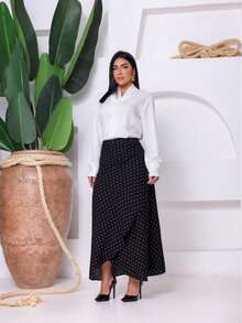 VISCOLINHO WRAP SKIRT WITH SLIT LINING - BLACK OPÁ - Lunares negros - Ver 6