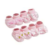 4 Piece Set Long Sleeve Bodysuit With Booties, Hairband And Ribbed Knit Pants / Baby Girl Set With Booties And Hair Bow Pink BB - 淺粉色 - 查看 6