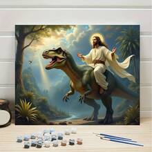 1PC Paint By Number Kits, Jesus Riding A Dinosaur - Dinosaur Themed Religious Art - Wall Decor For Home, Cafe, Office, Living Room - Combines Religious And Dinosaur Elements In An Interesting Way - Ideal For Fashion & Dinosaur Lovers - DIY Painting Kit For Adults Beginners - Acrylic Paint By Numbers With Canvas & Brushes, Complete Art Sets For Home Wall Decor, Living Room, Bedroom, Office(Frameless) - 24色 - 查看 7