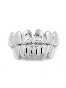 1/2 szt. 18-karatowych złotych, srebrzystych, platerowanych zębów HIP HOP, zestaw grilli na górne i dolne zęby z silikonem, prawdziwe błyszczące zestawy zębów wampira, modne stroje hiphopowe, złote aparaty ortodontyczne, osiem zębów, pozłacane aparaty ortodontyczne, dekoracja zębów na Halloween, modna, kreatywna i fajna biżuteria dentystyczna w stylu hip-hop