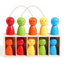 12pcs Wooden Smiling Face Doll Color Matching Memory Game, Educational Puzzle Toy For Children, Parent-Child Interactive Activity And Creative Board Game - 彩色 - 查看 6