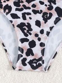 Áo tắm liền thân in hoa và họa tiết da báo dành cho bé gái tuổi teen - Cà phê nâu - Xem 3