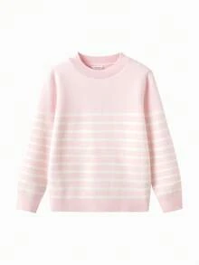 Balabala 青少年女孩条纹针织毛衣 男孩和女孩秋冬装 舒适又时尚 - 粉紅色調 - 查看 1
