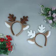 1 Pair Christmas Snowflake Deer Ear Headband Cosplay Accessory, Faux Fur Antler & Reindeer Ear Headband, Cute & Elegant Snowflake Reindeer Headband