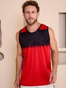 Camiseta-Regata Masculina Sublimada Dgrade Respiravel Para Treino Academia   Simples    Verão    Ajuste Regular    Nenhum    Halloween - Vermelho - Visão 1