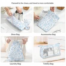 8 Set Travel Storage Bag Packing Cubes Portable Clothes Packing Cubes,Lightweight Waterproof Luggage Organizer For Clothes, Shoes, Makeup, Accessories - 藍花 - 查看 5