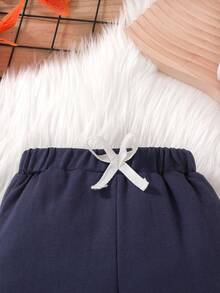 2pcs/Set Casual Cute Cartoon Applique Patchwork Colorblock Crew Neck Long Sleeve Sweatshirt And Front Tie Elastic Waist Pants Set, Soft & Comfortable Baby Boy Clothes, Baby Boy Outfit, Suitable For Daily, Vacation, Party, Outdoor - Multicolor - View 7