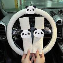 1-3pcs Cute Panda Car Steering Wheel Cover Shoulder Protection Plush Warm Handlebar Cover Internet Famous Car Interior Decoration Protective Cover