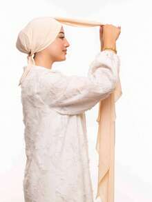 1 buc Eșarfă din șifon instant, clasică, casual, pulover, culoare solidă, material modal confortabil și respirabil, panglică elastică, turban cu eșarfă din șifon, eșarfă multifuncțională, potrivită pentru purtarea zilnică musulmană, rochie - Caisă - Vizualizare 3