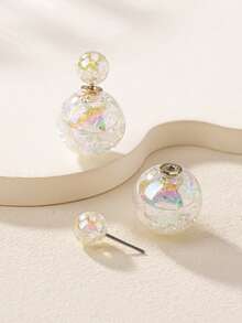 1 Pair Cute Small Ball Front & Back Earrings For Women, Suitable For Holidays, Birthdays, Dates, Parties, Vacations, Daily Wear