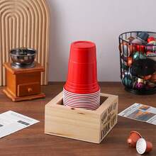 1pc Wooden Disposable Cup Storage Box Square Desktop Bar Coffee Shop Paper Cup Holder,Christmas - Wood Color - View 2