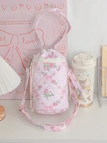 1 szt. pikowana okrągła torebka na ramię, torebka typu wiadro, śliczna okrągła torebka, przenośna torba podróżna na butelkę z wodą, torba na ramię z kieszenią na telefon, uchwyt na butelkę z wodą, torba podróżna na ramię z kwiatowym wzorem i kokardą, z odpinanym paskiem na ramię, śliczna okrągła torebka do podróży, codziennego życia, biura, nauki, na zewnątrz, do pracy, prezent urodzinowy, prezent dla przyjaciela - Wielokolorowe - Zobacz 15