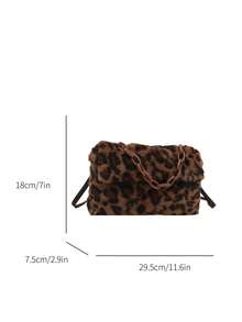 Classic Fluffy Envelope Bag For Women, Fashionable Leopard Print Furry Shoulder Handbag, Crossbody Bag, Autumn/Winter, Korean Style