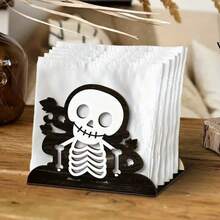 Suporte de Papel Toalha com Padrão de Esqueleto. Material de Madeira, Adequado para Colocação na Mesa Festiva de Casa.