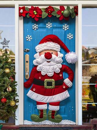 1-Piece Santa Claus Wreath With Snowflake Pattern, Festive Style Polyester Door Hanger With Poinsettia And Vampire Santa Claus Motif, Durable And Easy To Hang - Perfect For Christmas Home Furnishings, A Great Choice For Christmas Parties, Winter Holiday Decorations And Front Door Decorations (90x180 Cm).