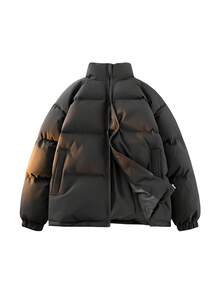 男士黑色立领羽绒服一件，基础款易搭配，保暖舒适，简约宽松版型，适合冬季街头穿着、通勤，尽显老钱风范。 - 黑色 - 查看 4