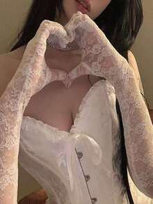 1 Pair Bride Lace Gloves, Sexy Long Thin White Arm Sleeve, Sexy Lolita Photo Shoot Prop Accessory Autumn Accessories - 白色 - 查看 2