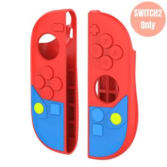 Switch2 Joy-Con Silicone Cover & Retro Game Cartoon Thumb Grips For Switch2 Joy-Con - Red/Blue Cute Mustache & Overalls Design Anti-Slip Gaming Accessories Gift