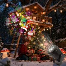 1 pieza Proyector LED de Navidad - Luz nocturna que cambia de color RGB - Con copos de nieve, sombreros de Papá Noel, renos, regalos - Decoraciones navideñas que giran automáticamente, para usar en familia, fiestas, ventanas - Decoraciones navideñas enchufar y listo, iluminación navideña, diseño interesante y decoración del hogar. - Negro - Ver 5
