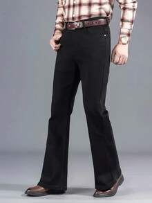 Men's Classic Flare Jeans - Casual Cotton Blended Fabric, Machine Washable, Non-Stretch, Solid Color, Suitable For All Seasons