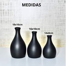 Kit 4 Peças Trio de Vasos de Ceramica + Bandeja Espelhada Rustica Conjunto Decorativo Artesanal Colorido Enfeite Moderno Ideal para Presentear Objeto Estilo Nordico Decoração de casa sala cozinha Aparador Rack Escritorio Prateleira arranjo artificial - Preto liso - Visão 4