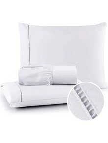 400 Thread Count Bedding Set With Elastic Hotel Standard Ponto Palito All Sizes Bedroom Soft Touch - trắng - Xem 1