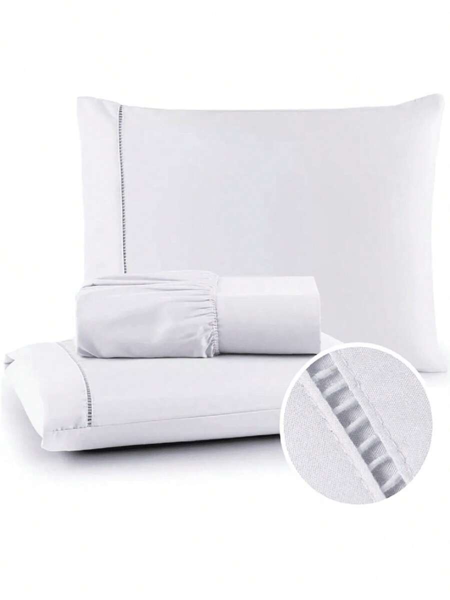 400 Thread Count Bedding Set With Elastic Hotel Standard Ponto Palito All Sizes Bedroom Soft Touch - trắng - Xem 1