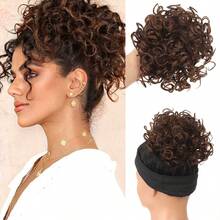 Peluca con moño desordenado y elástico para mujer, extensiones de cabello rizado y ondulado con coletero, fibra sintética para moño, para uso diario - Multicolor - Ver 10