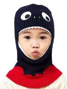 1 件儿童卡通恐龙防风帽和围巾套装，冬季保暖针织拉法帽，适合男孩和女孩