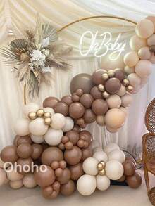 137pcs Brown Coffee Beige Balloon Arch Garland Kit Engaged Wedding Balloons 1st 2 3 4 5 Birthday Party Decoration Baby Shower Baptism Christening - As Picture - View 1
