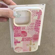 宗教 1 件 TPU 材质粉色基督教信仰十字架拼布艺术图案手机壳适用于 17 Pro Max/17/16 Pro Max/15/13/12/11、S20 FE/A15/S24/A55、Redmi Note 11/12/13 Pro，全身柔软保护套 - 白色 - 查看 3