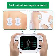 专业 TENS 机器多功能按摩器，适用于肩部、颈部、坐骨神经痛和背部放松肌肉刺激器双输出 TENS EMS 装置电子脉冲按摩器，带 5 对贴片