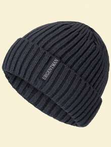 URGENTMAN 1顶男士抓绒贴花针织帽，适合秋冬季穿着。 - 灰色 - 查看 4