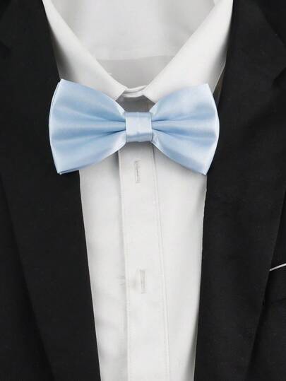 1 pieza Moño de poliéster azul sólido para hombre, versátil para ocasiones diarias y de boda