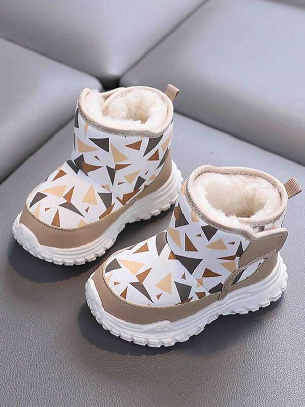 Autumn/Winter New Kids Outdoor Snow Boots, 1 Pair Suitable For 3-6 Years Old Toddlers, Mid-Top Anti- Thick Warm Waterproof Boots, Hook And Loop Design Comfortable And Easy To Wear, Infant/Toddler Cold-Proof Warm Casual Shoes