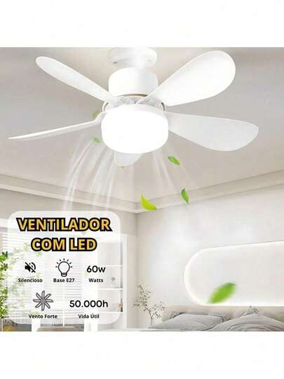 Ventilador de Teto Com Luz 60w Led 3 Tipos de Luz + Controle Remoto Ventilador C/ 5 Hélices Bivolt
